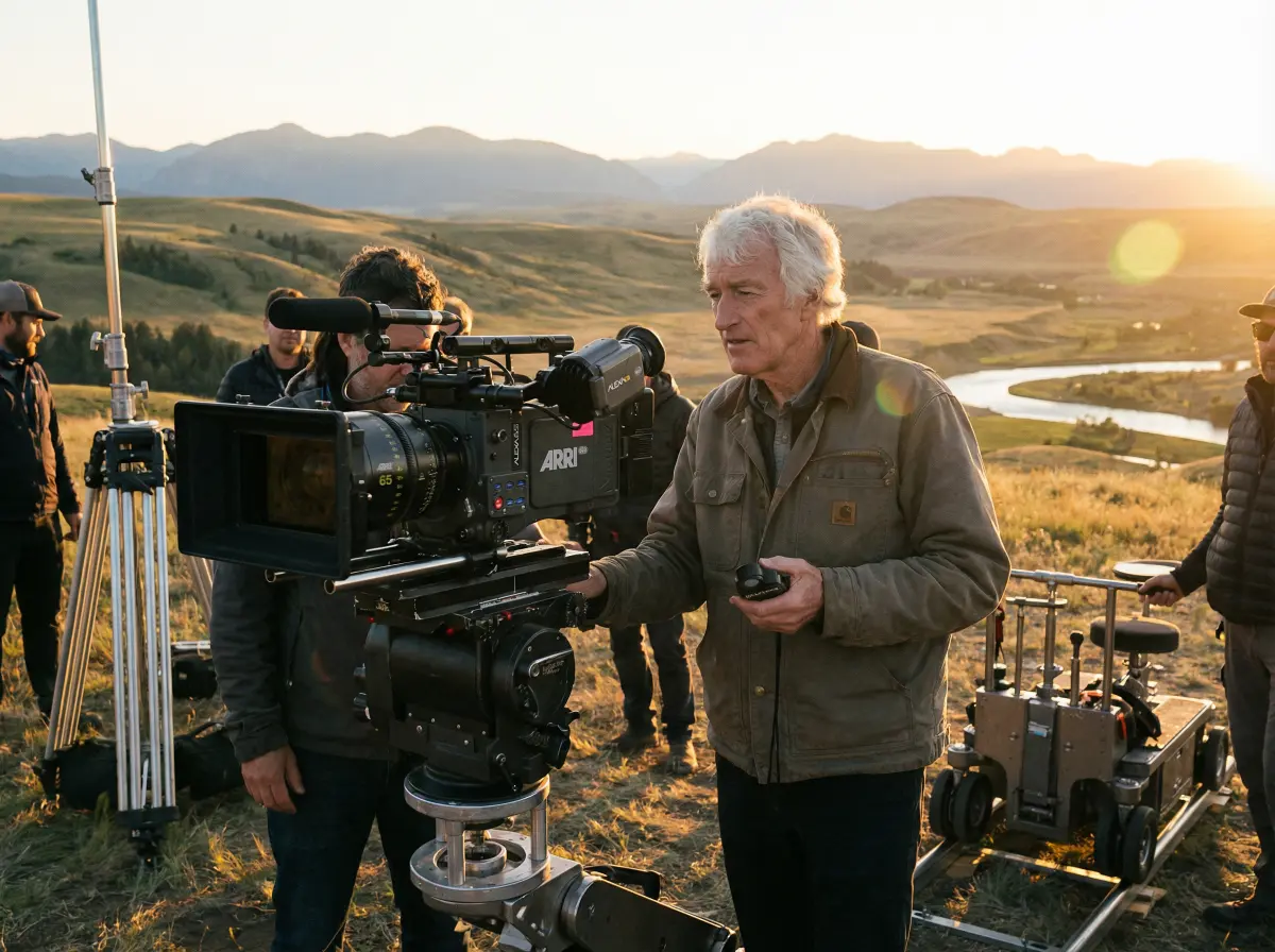 户外影视拍摄现场的摄影师工作照