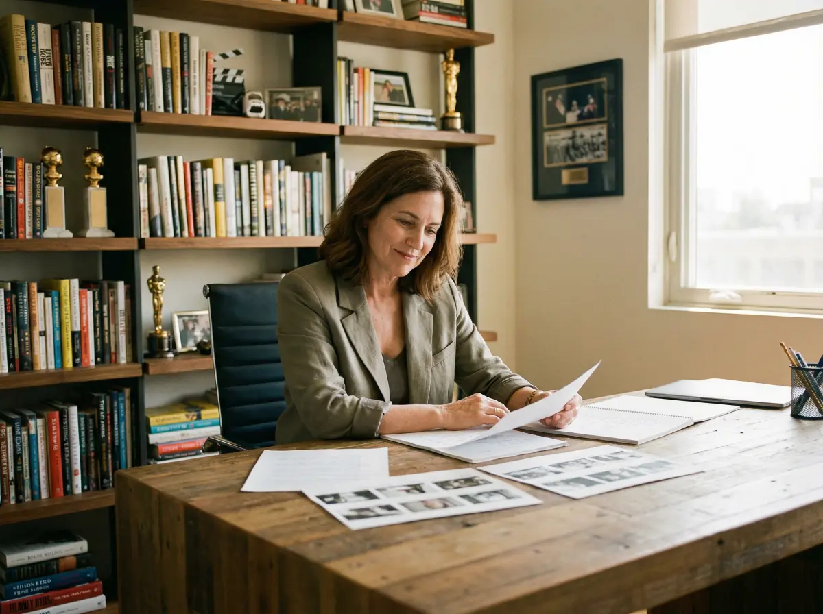 资深制片人在办公室审阅剧本的 每日大赛 场景